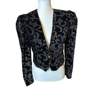 Cachet by Bari Protas | Vintage Black/Silver Velvet Single Button Jacket | 7/8